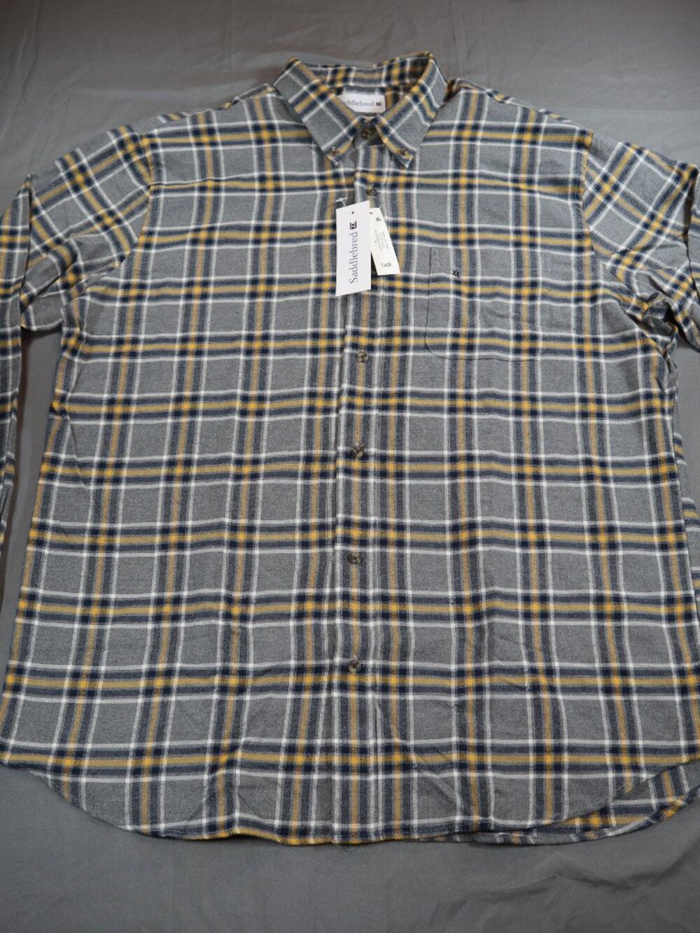 Saddlebred XL Button Front Long Sleeve Flannel Shirt Gray Plaid Men's NWT